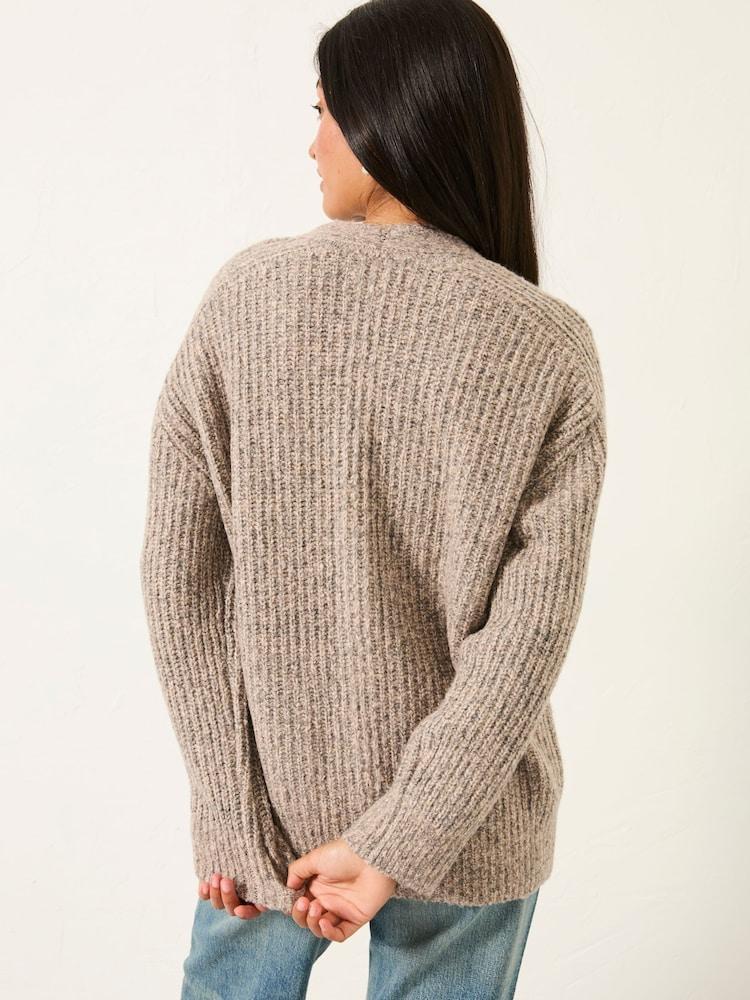 Fat Face Blanche Light Grey Oversized Knitted Cardigan