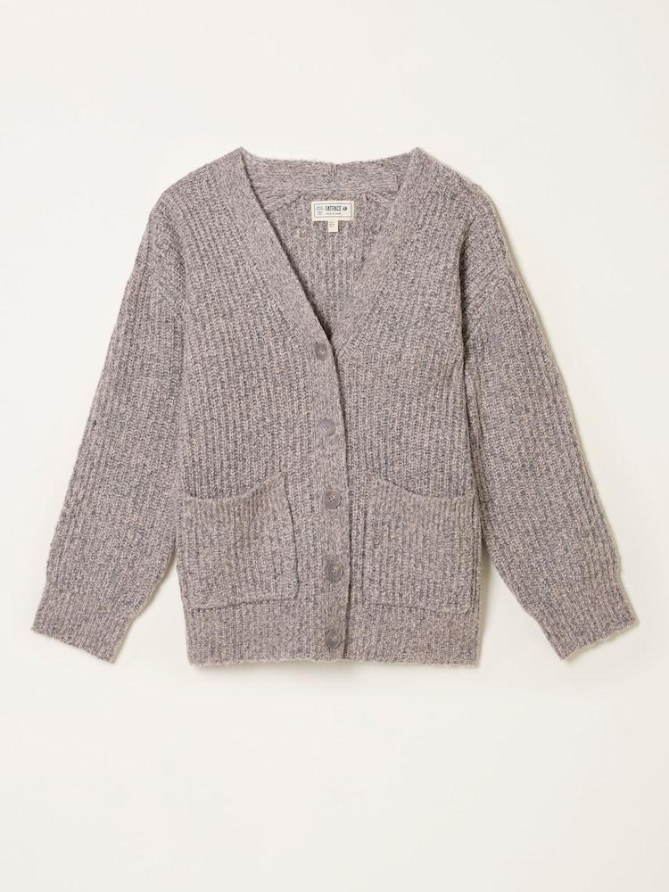fat face Blanche Light Grey Oversized Knitted Cardigan
