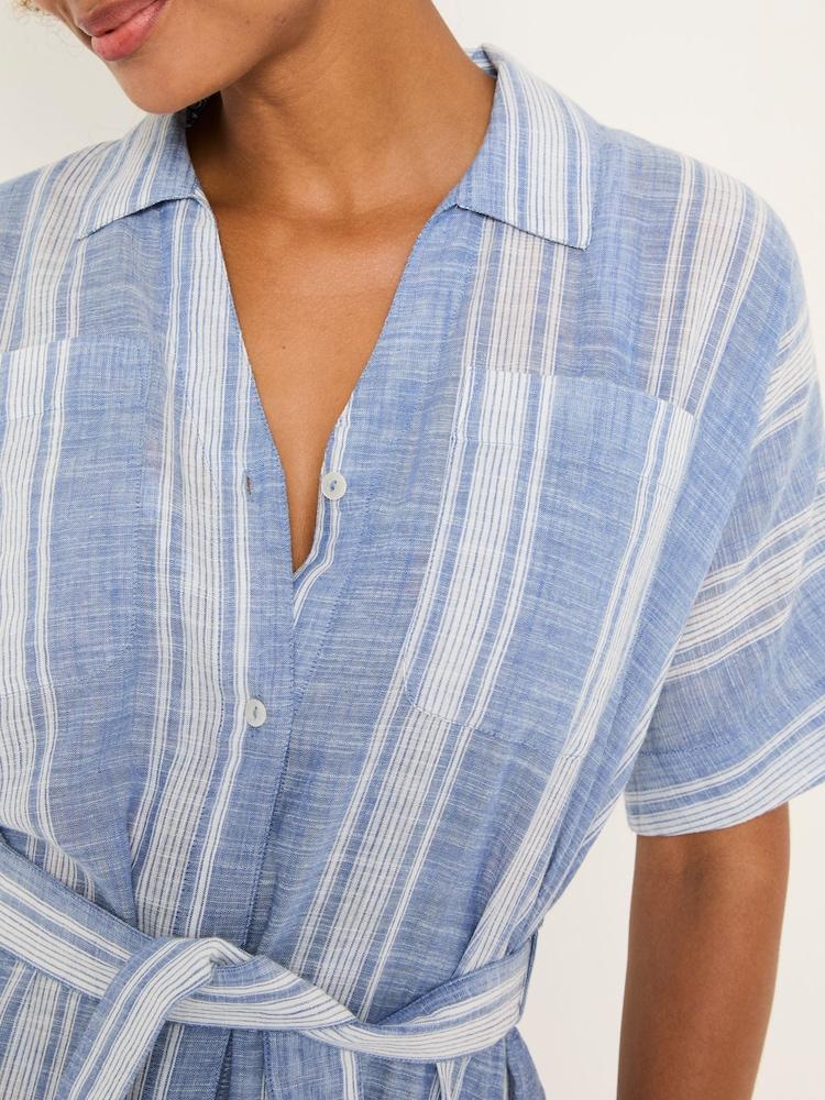 fat face Blue Beachwear 100% Cotton Stripe Maxi Shirt Dress