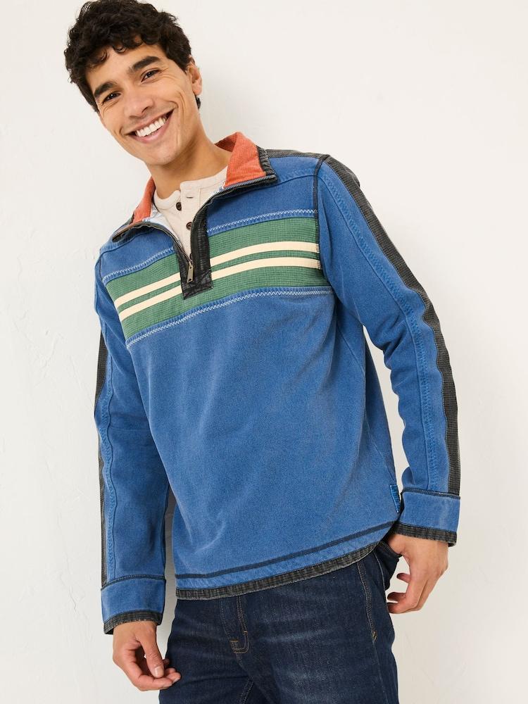 Fat Face Blue Denim 100% Cotton Airlie Panel Sweat Top