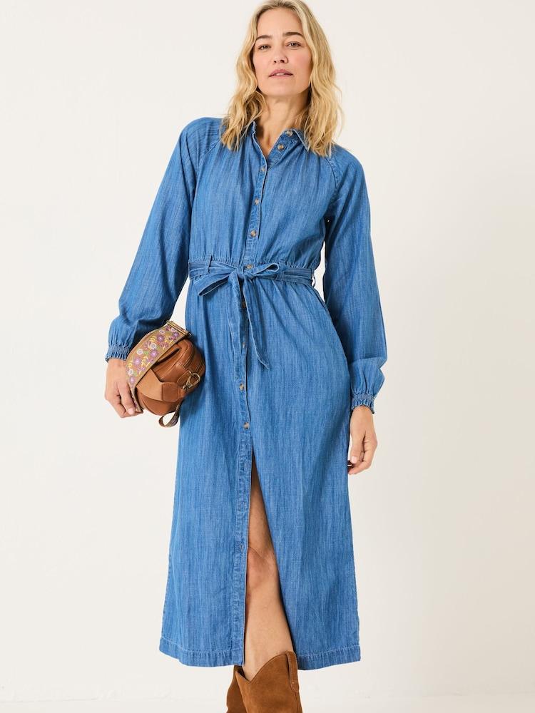 Fat Face Blue Denim Abi Denim 100% Cotton Midi Dress