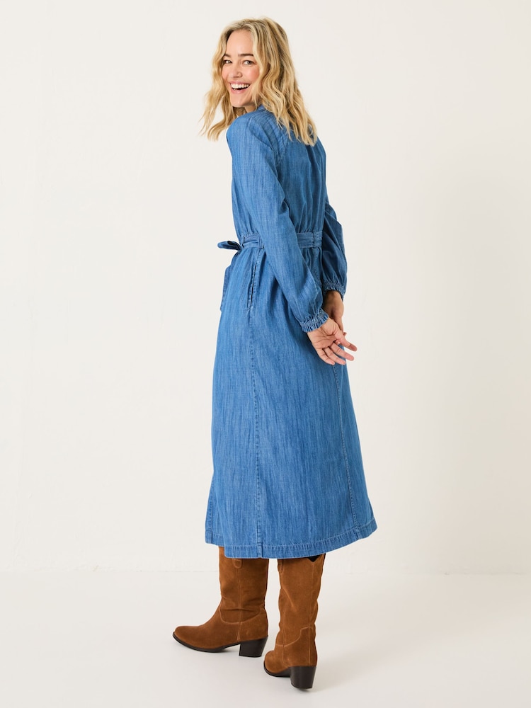 Fat Face Blue Denim Abi Denim 100% Cotton Midi Dress