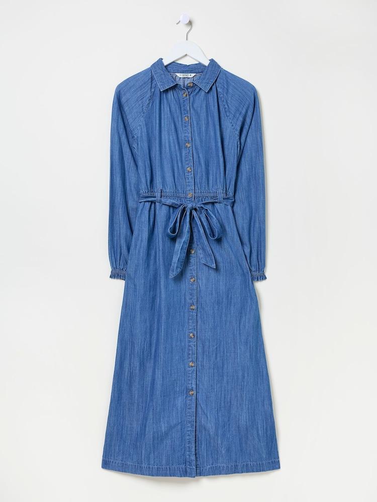 fat face Blue Denim Abi Denim 100% Cotton Midi Dress