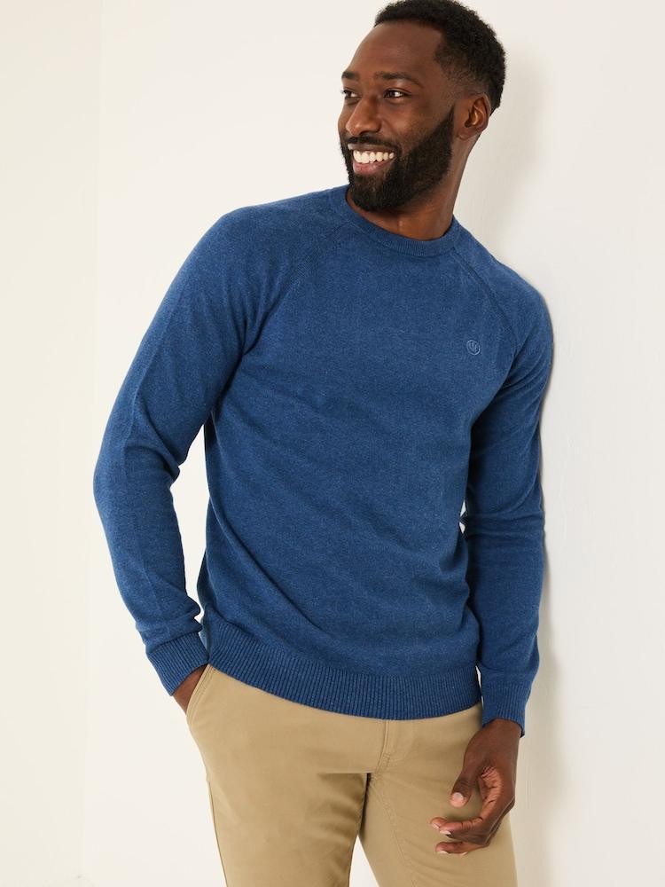 Fat Face Blue Denim Rye Fine Gauge Knitted Crew Neck Jumper