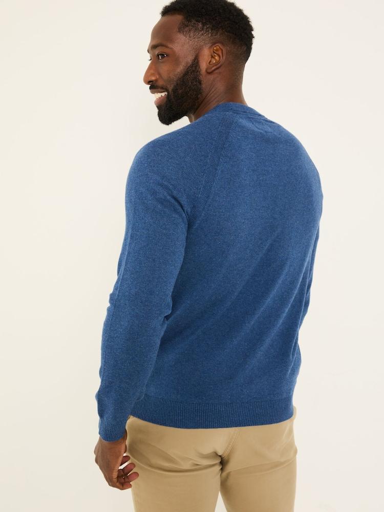Fat Face Blue Denim Rye Fine Gauge Knitted Crew Neck Jumper