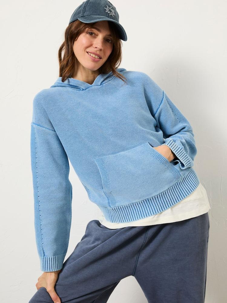 Fat Face Blue Lana Laundered Knitted 100% Cotton Hoodie