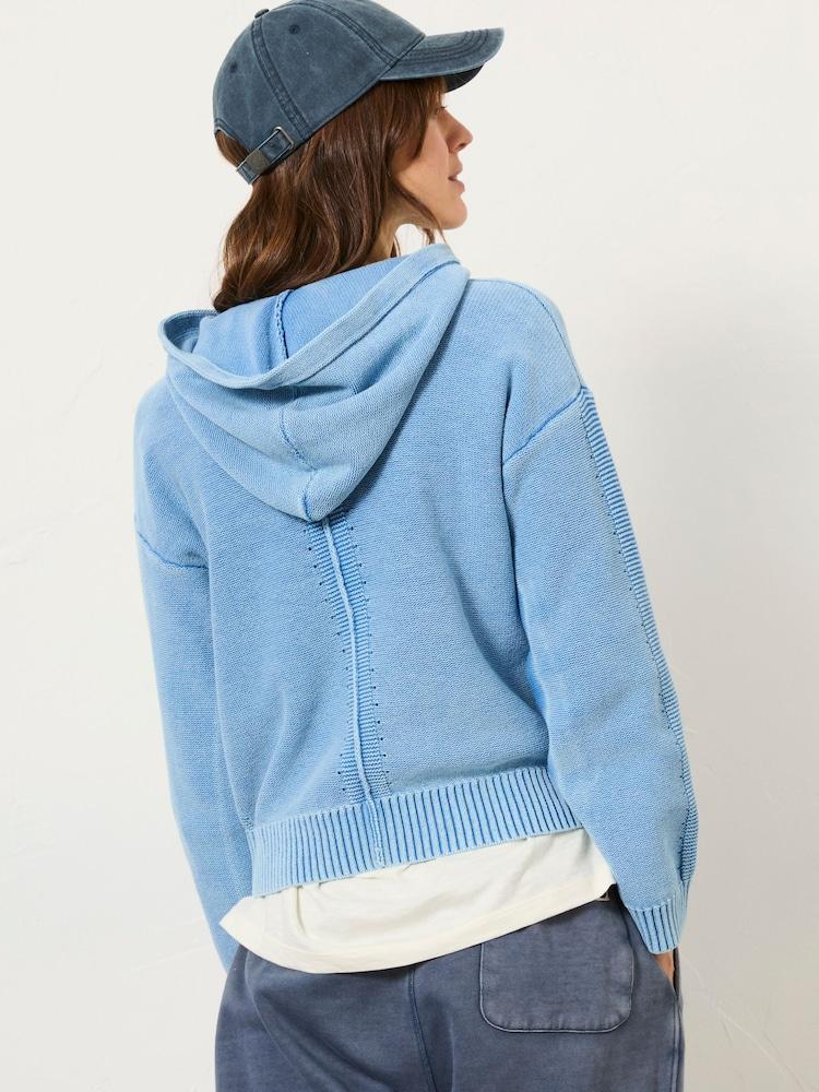 Fat Face Blue Lana Laundered Knitted 100% Cotton Hoodie