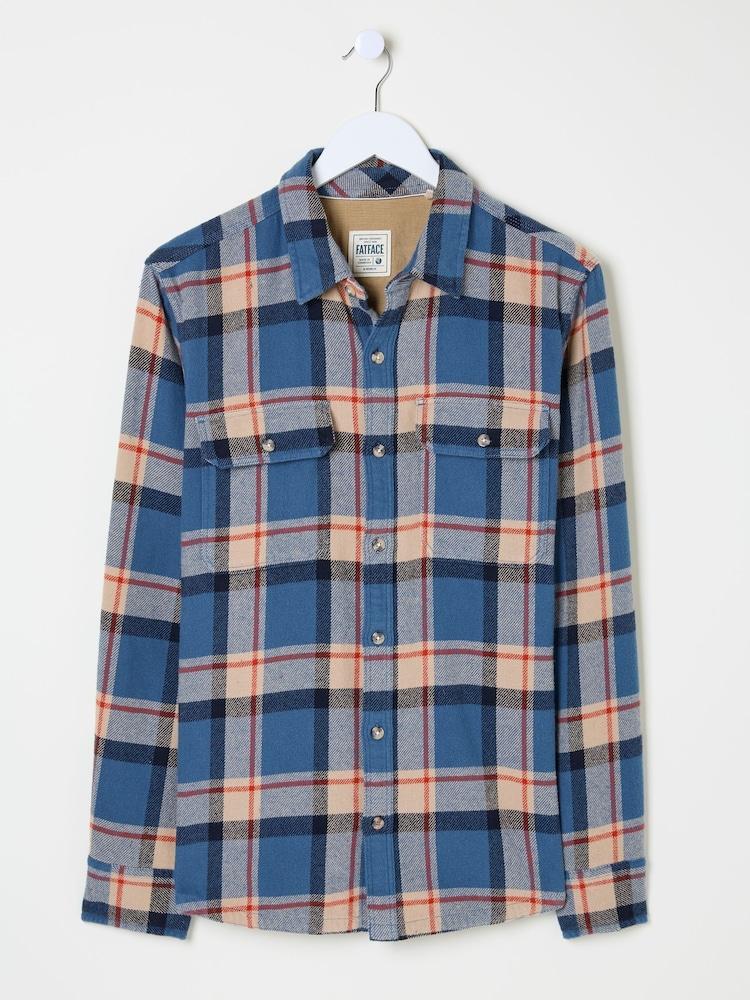 fat face Blue Long Sleeve Borne Check 100% Cotton Shirt