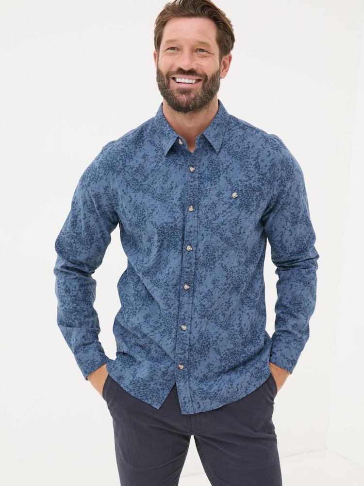 Fat Face Blue Long Sleeve Leaf Print 100% Cotton Shirt
