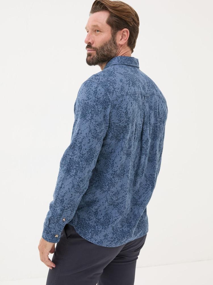 Fat Face Blue Long Sleeve Leaf Print 100% Cotton Shirt