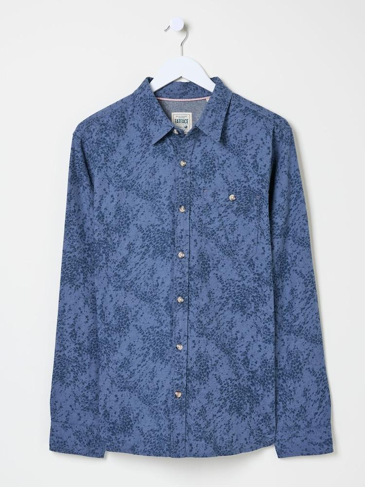 fat face Blue Long Sleeve Leaf Print 100% Cotton Shirt