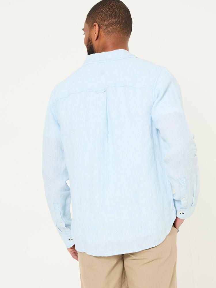 Fat Face Blue Long Sleeve Linen Stripe 100% Linen Shirt