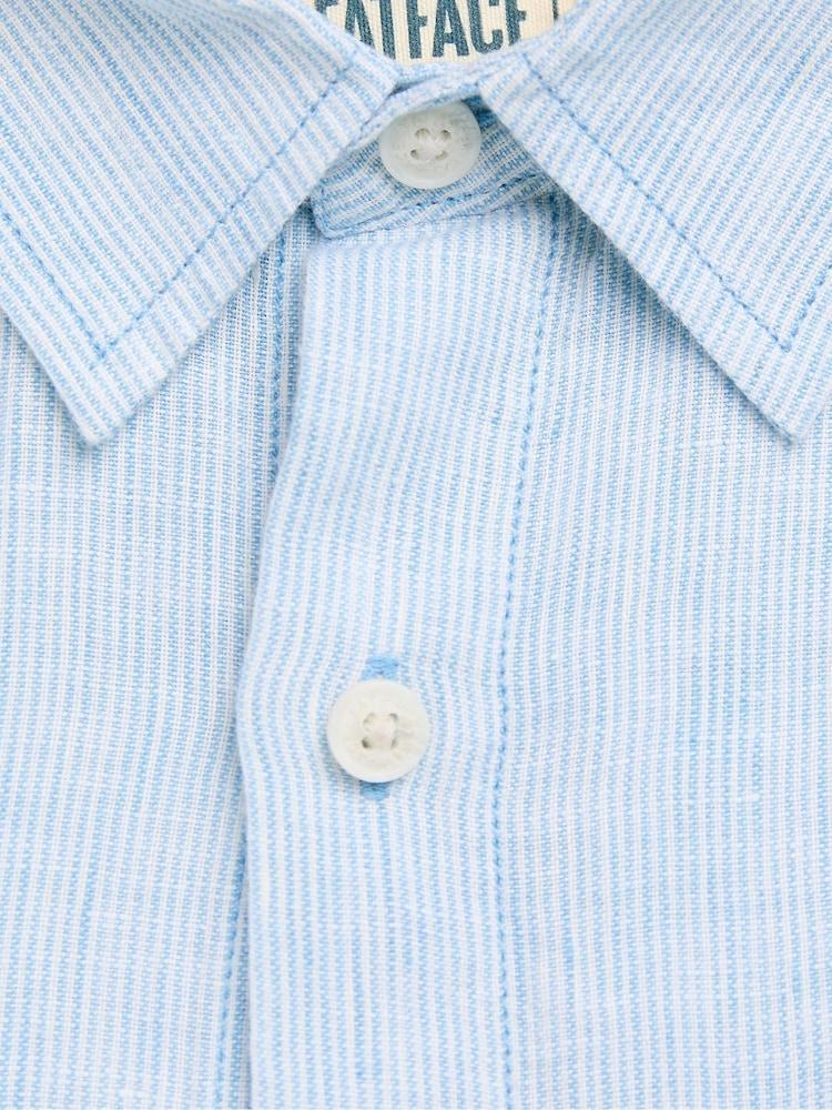 fat face Blue Long Sleeve Linen Stripe 100% Linen Shirt