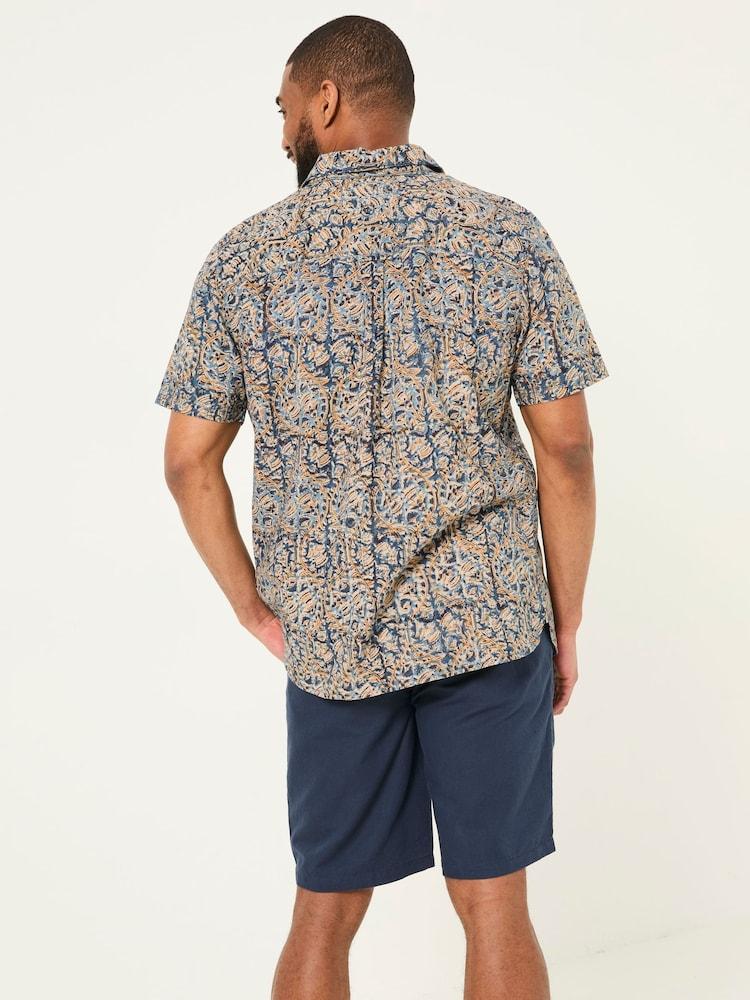 fat face Blue Short Sleeve Authentic Indian Hand Block Print Shirt