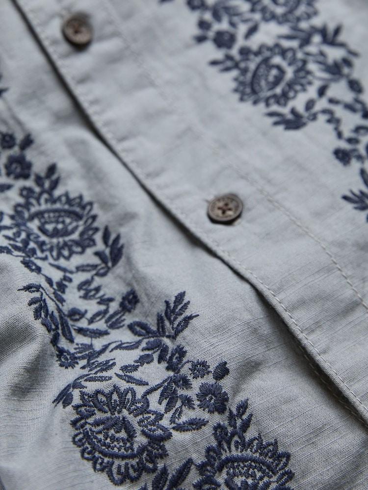 fat face Blue Short Sleeve Embroidered Floral 100% Cotton Shirt