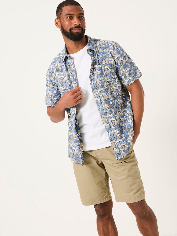 Fat Face Blue Short Sleeve Leaves Print 100% Cotton Shirt