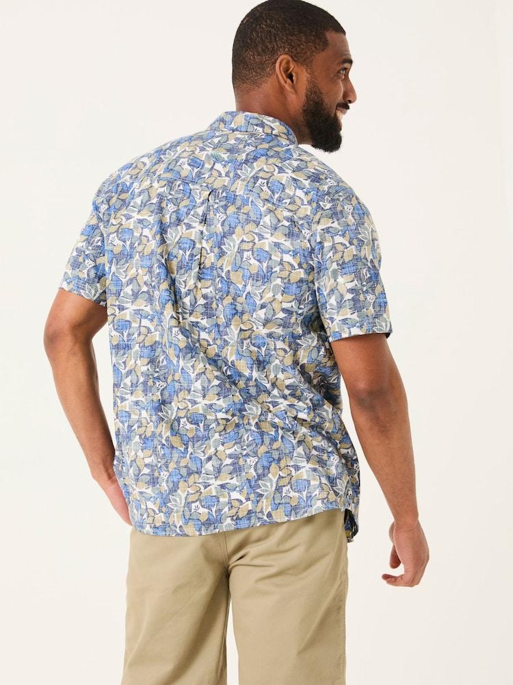 Fat Face Blue Short Sleeve Leaves Print 100% Cotton Shirt