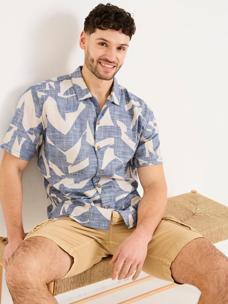 Fat Face Blue Short Sleeve Relaxed Fit Art Print Shirt