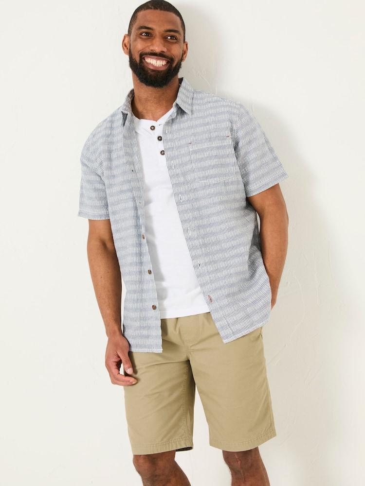 Fat Face Blue Short Sleeve Semi Plain Textured Shirt