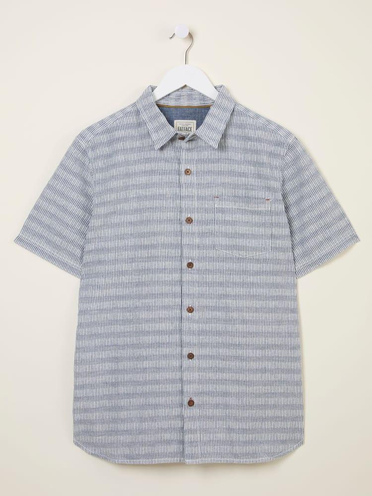 fat face Blue Short Sleeve Semi Plain Textured Shirt