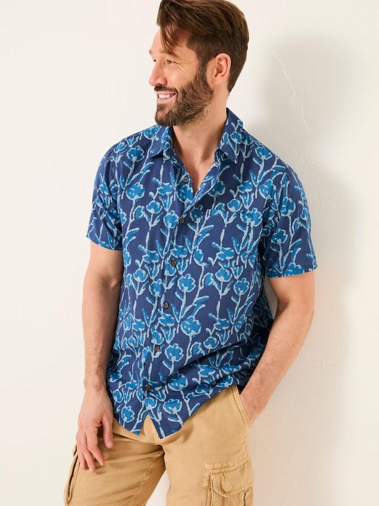 Fat Face Blue Short Sleeve Sprig Print 100% Cotton Shirt