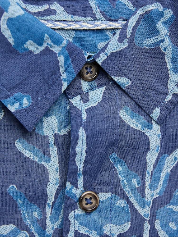 fat face Blue Short Sleeve Sprig Print 100% Cotton Shirt