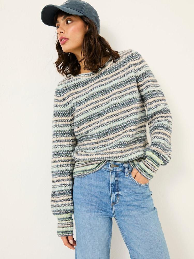 Fat Face Blue Soraya Stripe Knitted Crew Neck Jumper