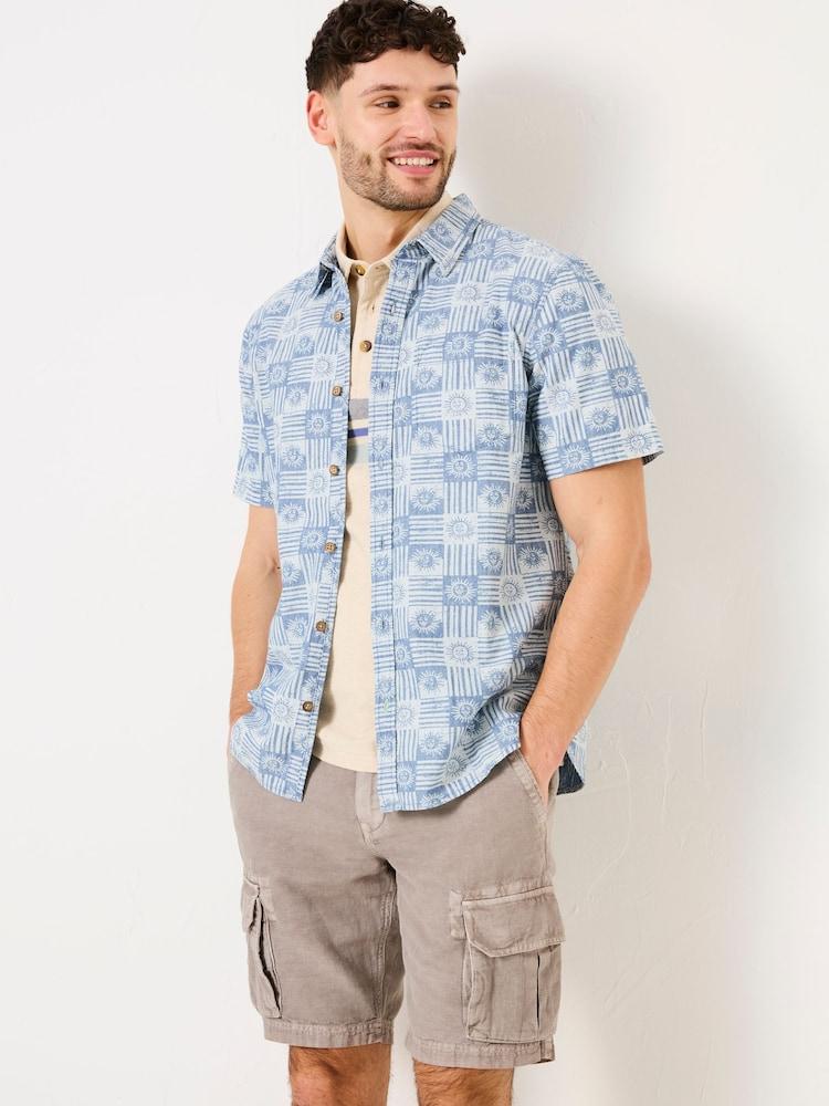 Fat Face Blue Sun Short Sleeve Sun Print 100% Cotton Shirt