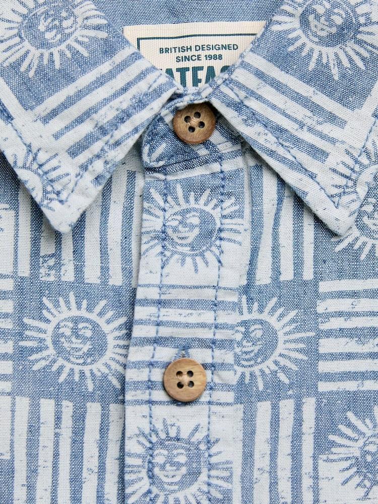 fat face Blue Sun Short Sleeve Sun Print 100% Cotton Shirt