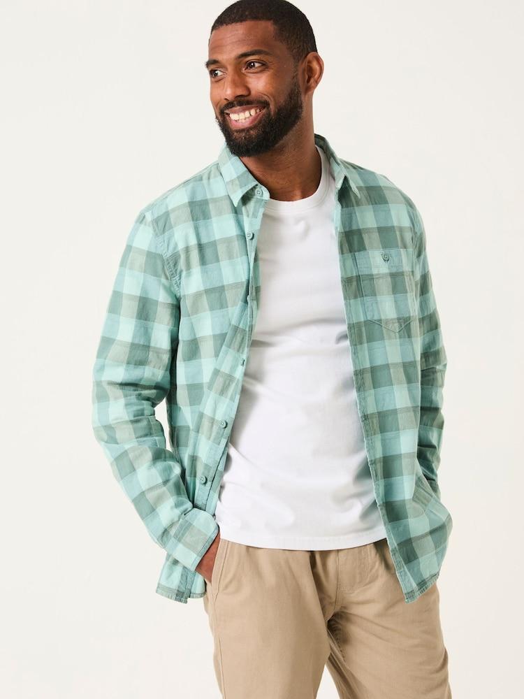 Fat Face Brent Aqua Blue Long Sleeve Buffallo Overdye Check Shirt