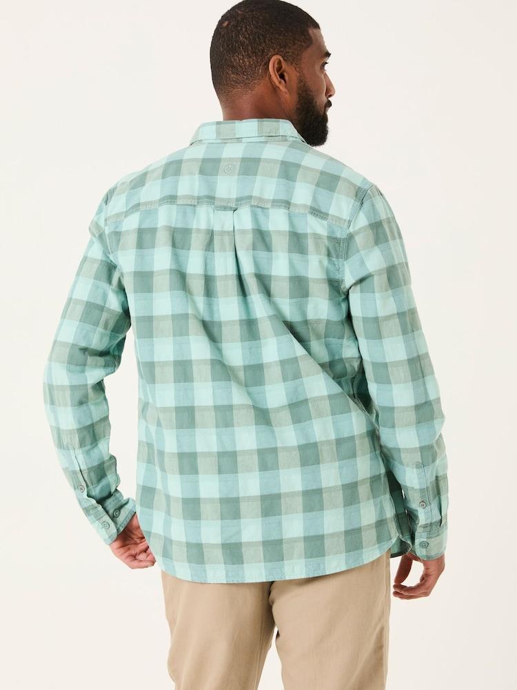 Fat Face Brent Aqua Blue Long Sleeve Buffallo Overdye Check Shirt