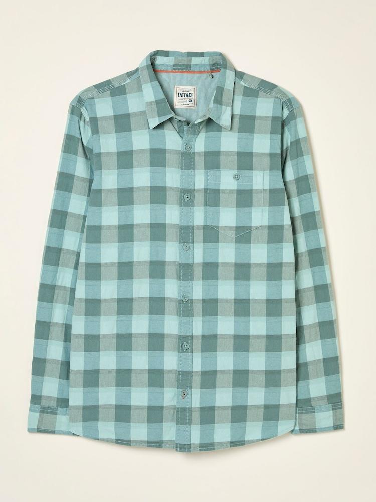 fat face Brent Aqua Blue Long Sleeve Buffallo Overdye Check Shirt
