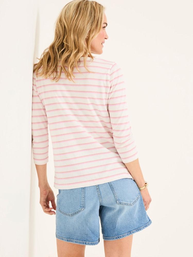 Fat Face Breton Light Pink 100% Cotton 3/4 Sleeve T-Shirt