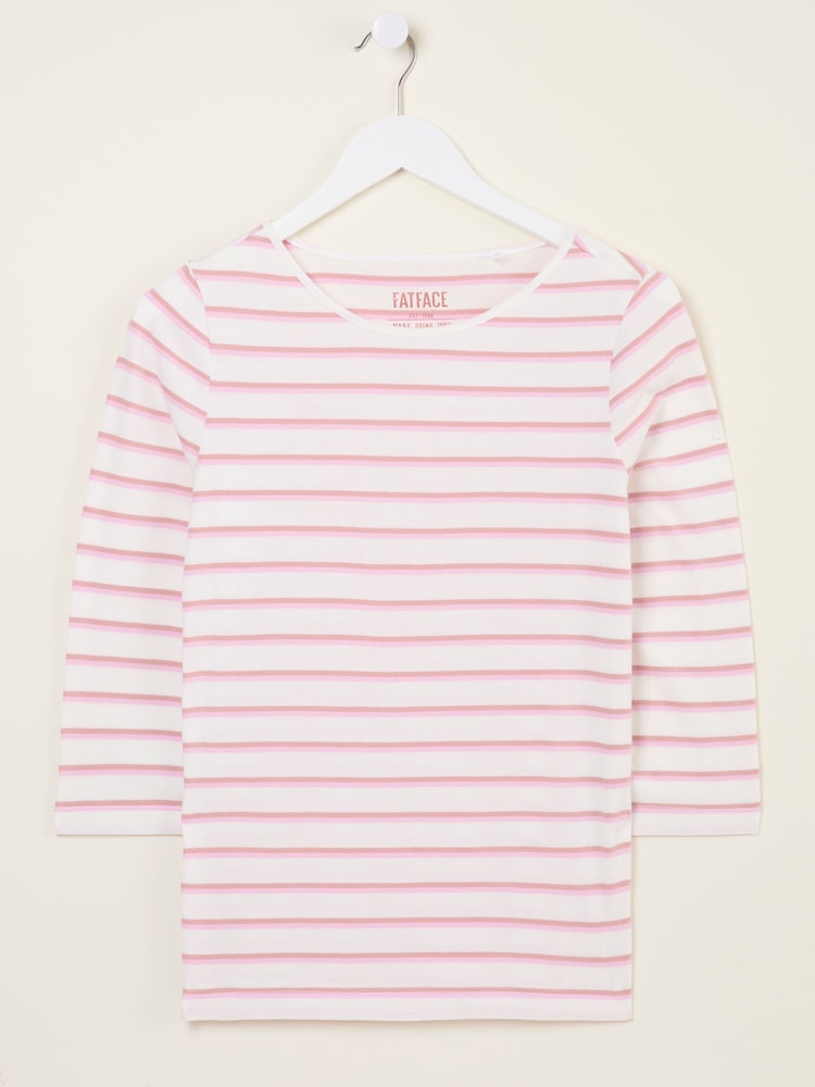 fat face Breton Light Pink 100% Cotton 3/4 Sleeve T-Shirt