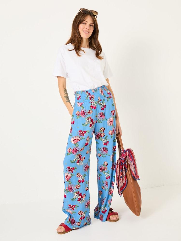 Fat Face Bright Blue Balinese Floral Wide Leg Palazzo Trousers