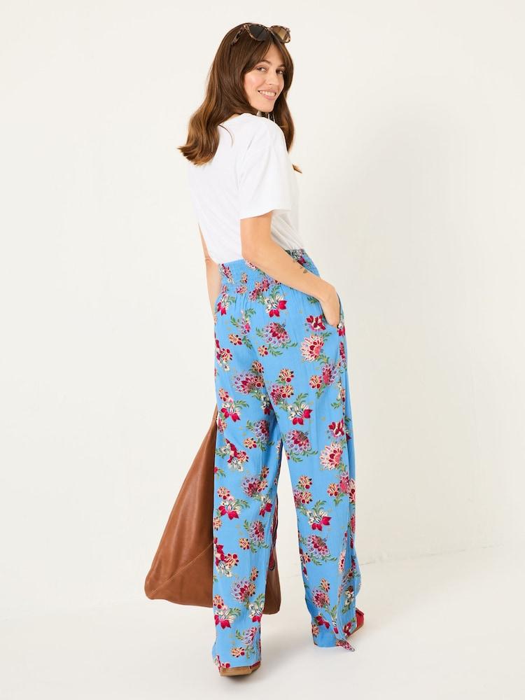 Fat Face Bright Blue Balinese Floral Wide Leg Palazzo Trousers