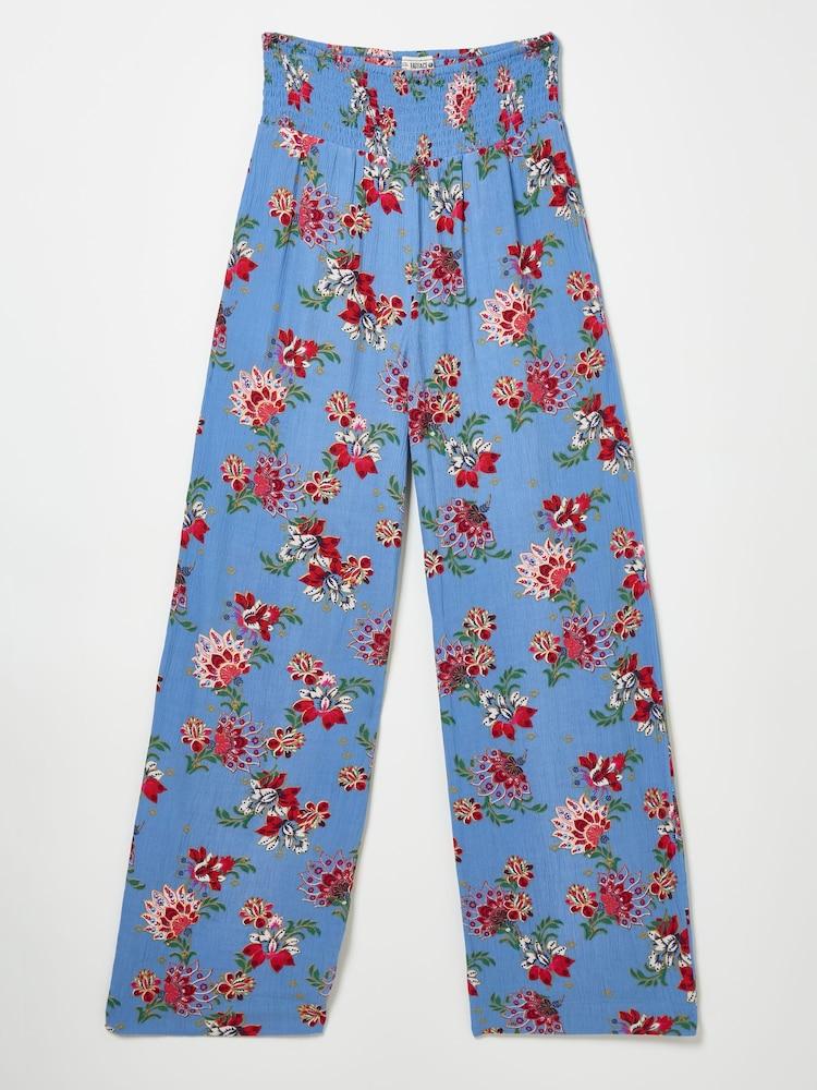 fat face Bright Blue Balinese Floral Wide Leg Palazzo Trousers