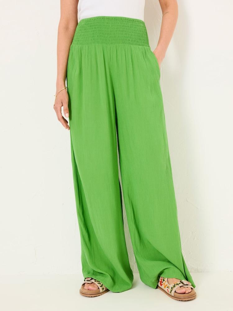 Fat Face Bright Green Shirred Palazzo Wide Leg Trousers