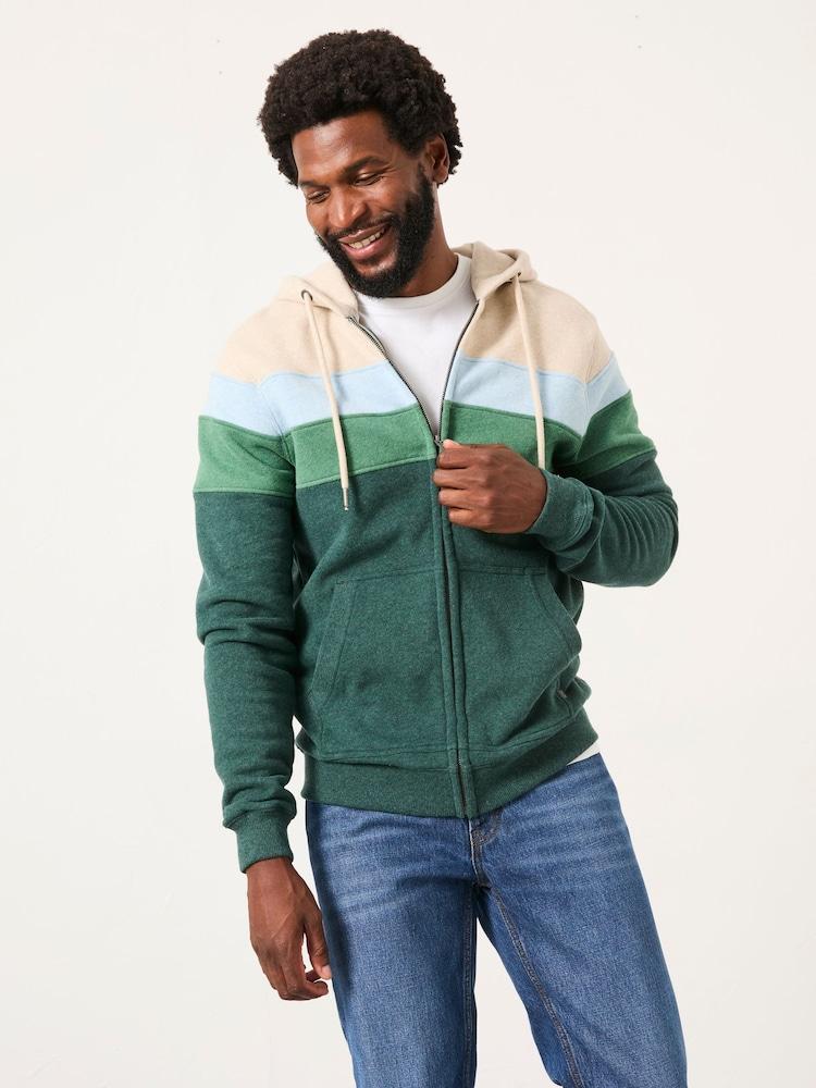 Fat Face Brooke Green Cut And Sew Zip Through Hoody