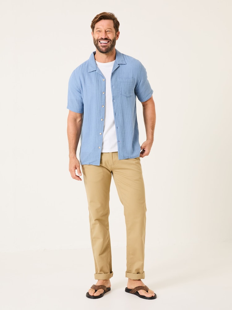 Fat Face Bugle Blue Stripe Short Sleeve Linen Cotton Shirt