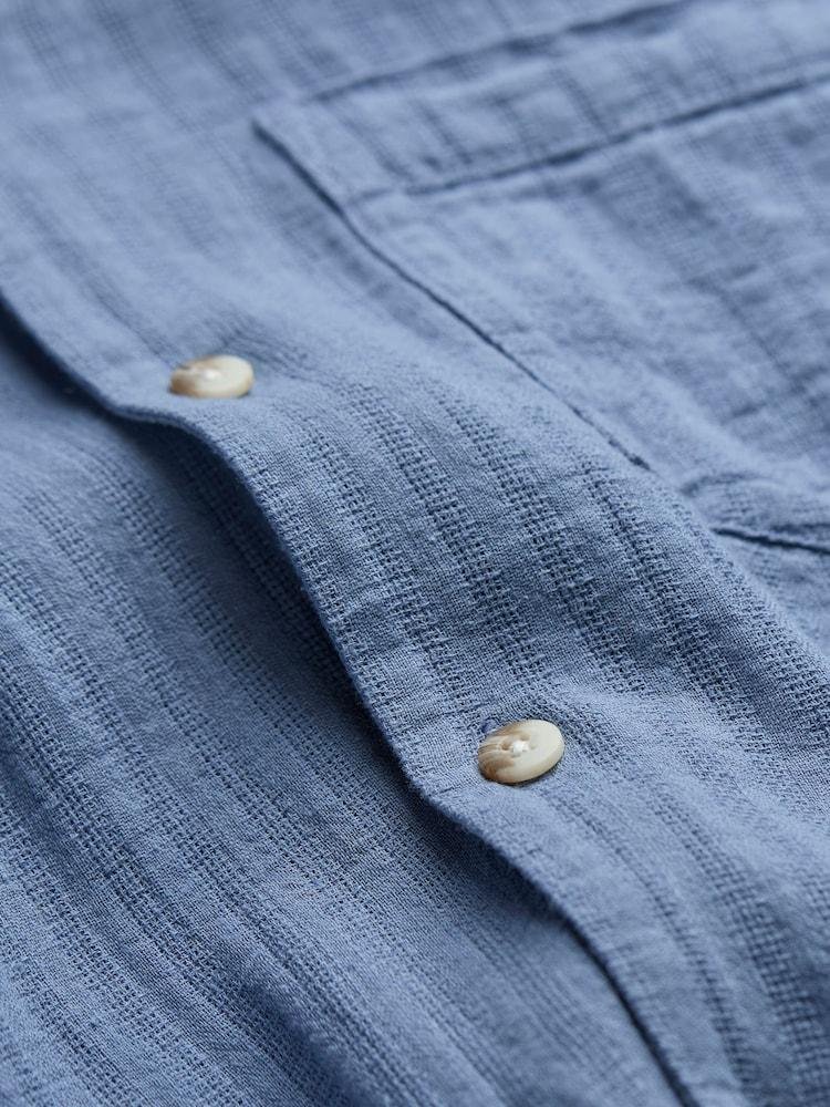 fat face Bugle Blue Stripe Short Sleeve Linen Cotton Shirt
