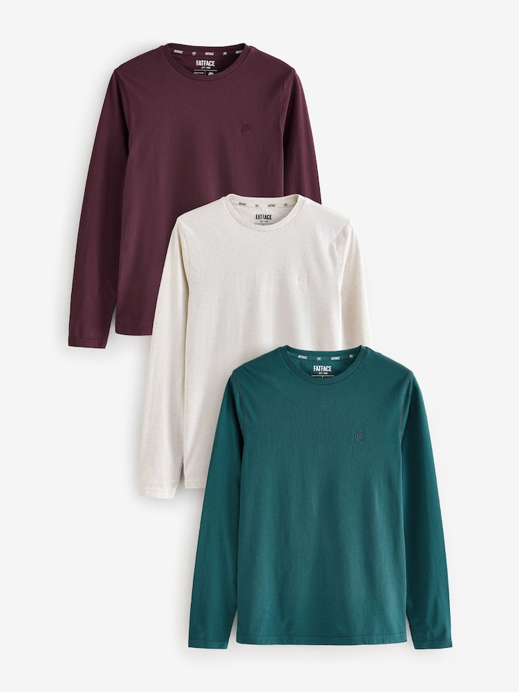 Fat Face Burgundy Red Long Sleeve 100% Cotton T-Shirts 3 Pack