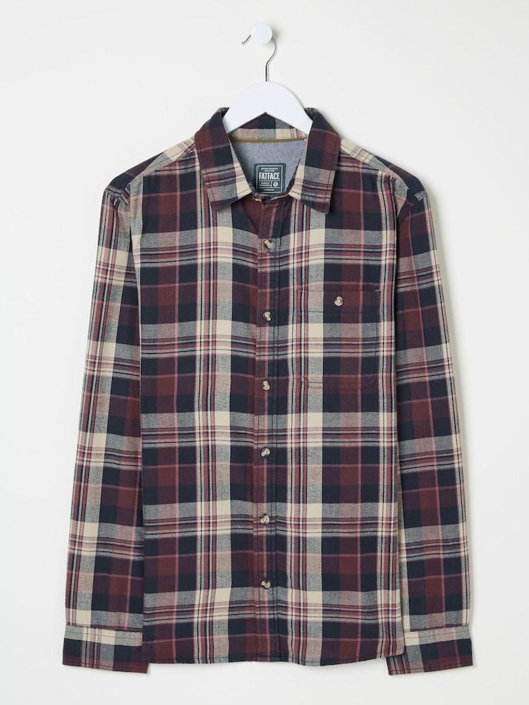 fat face Burgundy Red Long Sleeve Amble Check 100% Cotton Shirt