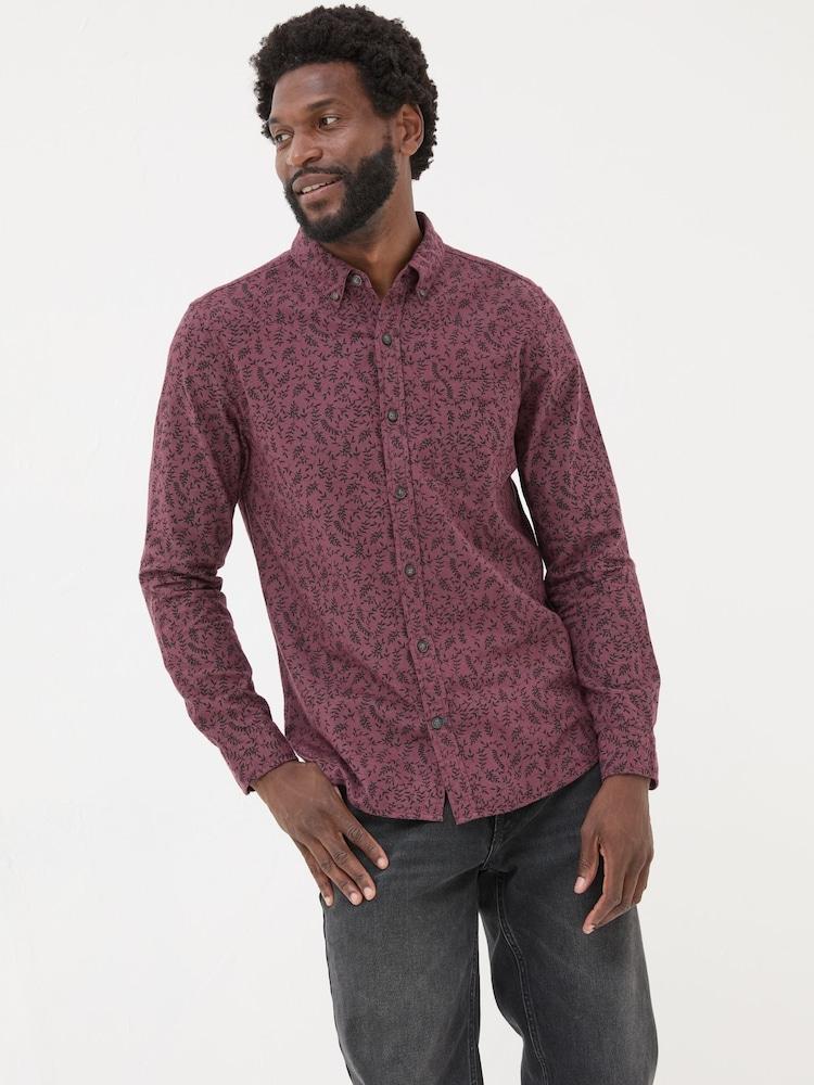 Fat Face Burgundy Red Long Sleeve Vine Print 100% Cotton Shirt
