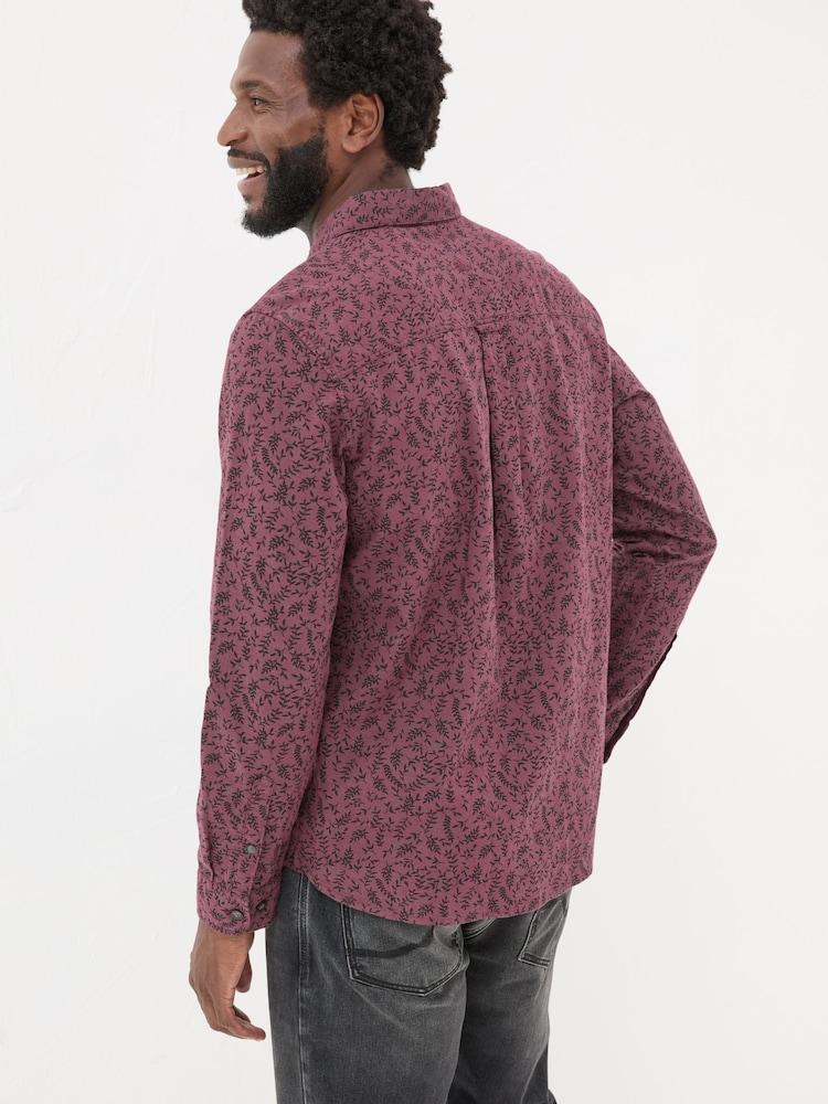 Fat Face Burgundy Red Long Sleeve Vine Print 100% Cotton Shirt