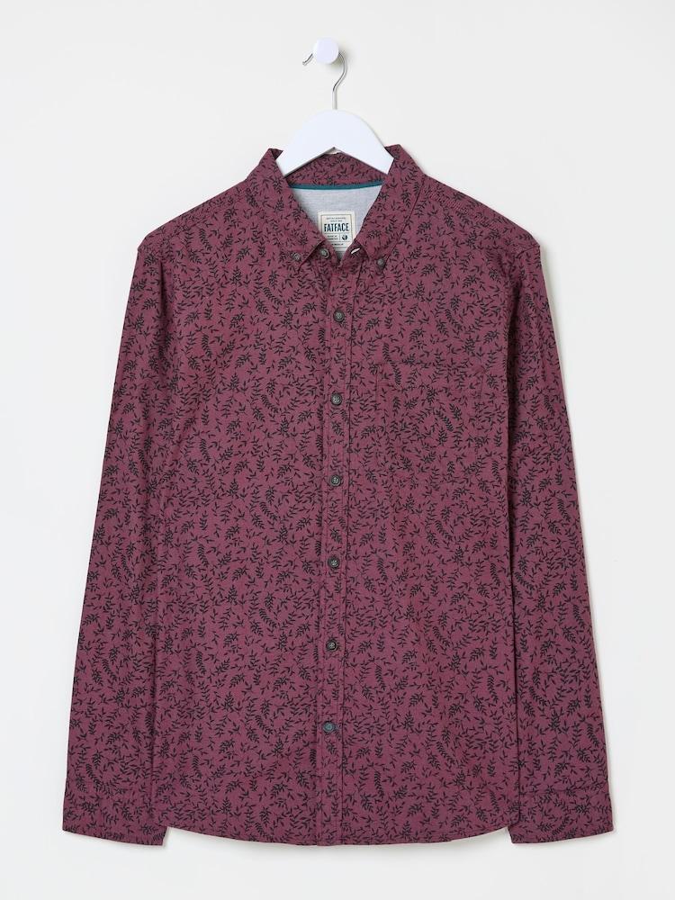 fat face Burgundy Red Long Sleeve Vine Print 100% Cotton Shirt