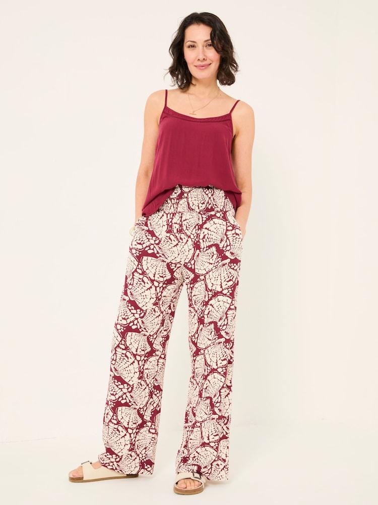 Fat Face Burgundy Red Mono Shell Shirred Palazzo Trousers