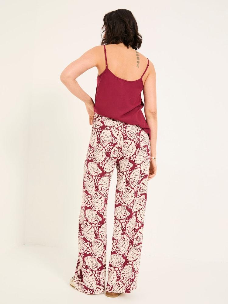 Fat Face Burgundy Red Mono Shell Shirred Palazzo Trousers