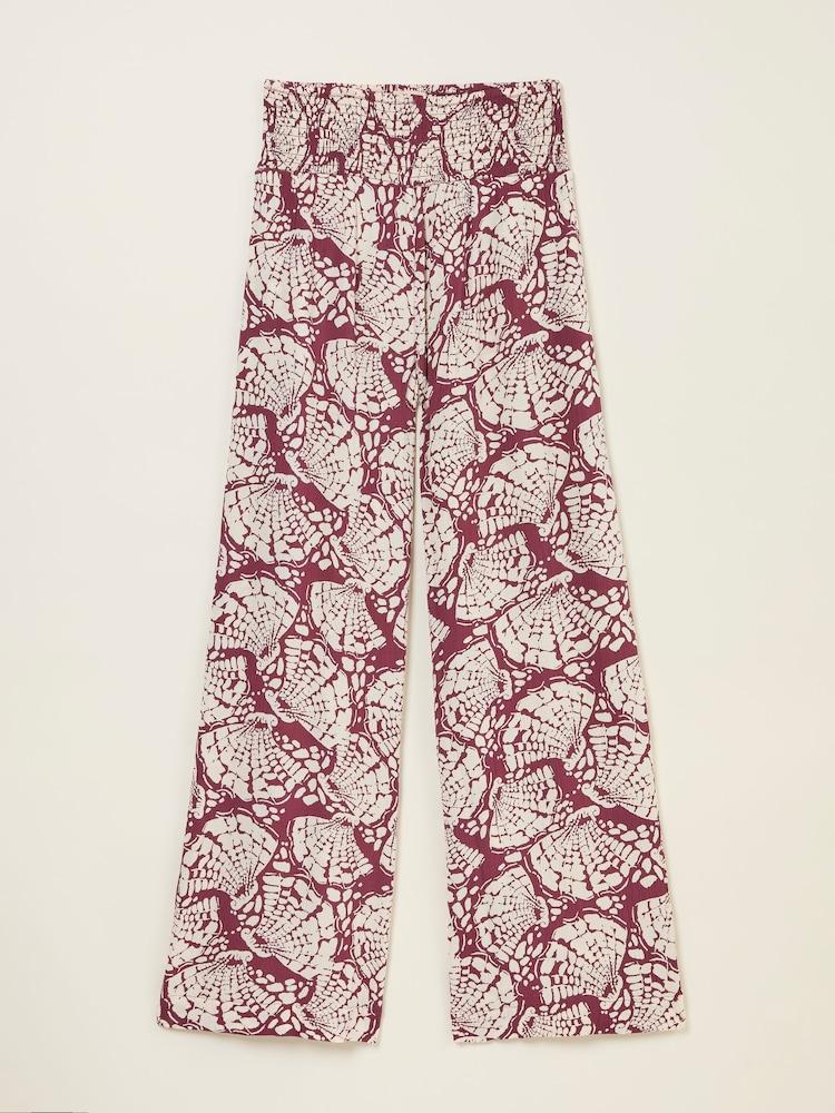 fat face Burgundy Red Mono Shell Shirred Palazzo Trousers
