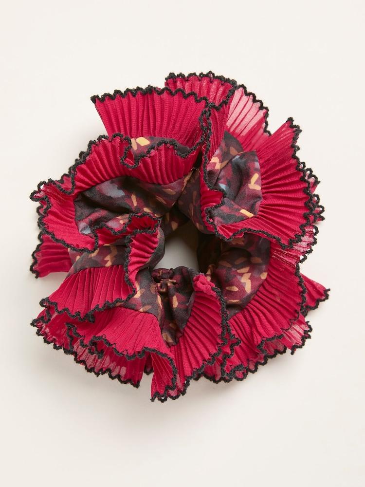 Fat Face Burgundy Red Sketchy Texture Printed Scrunchie